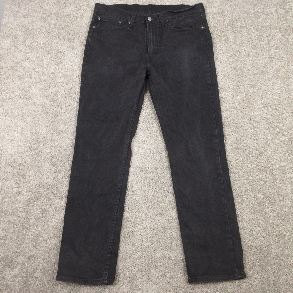 Levis Jeans Mens 34x32 Black 514 Slim Straight Zip Fly Flex Washed Denim Pants
